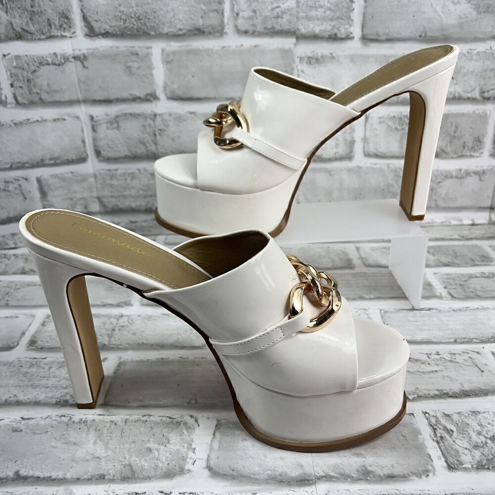 Lemonade No Chill Women’s Size 9 White Platform Pumps With Gold Chain Detail - Picture 2 of 13